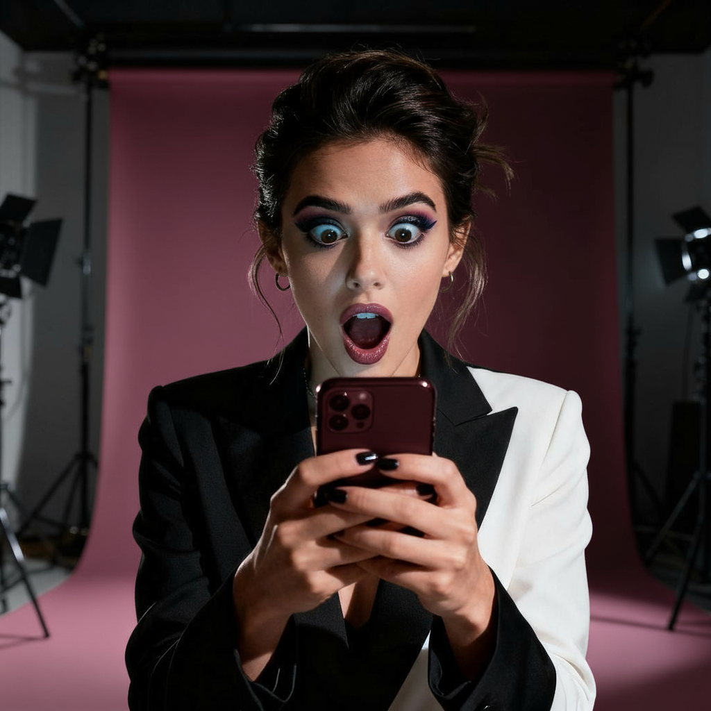 Una modelo sorprendida al ver sus fotos de Onlyfnas filtradas